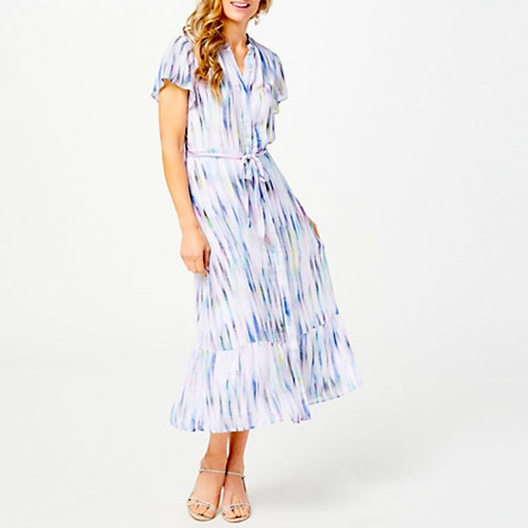 Side Stitch Dresses & Skirts - Side Stitch Flutter Sleeve Maxi Dress “watercolor”